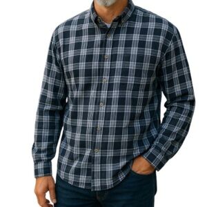 TOMMY HILFIGER Mens Plaid Button Down Shirt Blue Black Long Sleeve Preppy XL